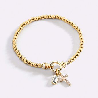 Cross Charm Birthstone Bracelet