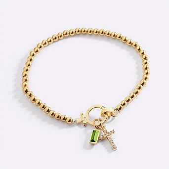 Cross Charm Birthstone Bracelet