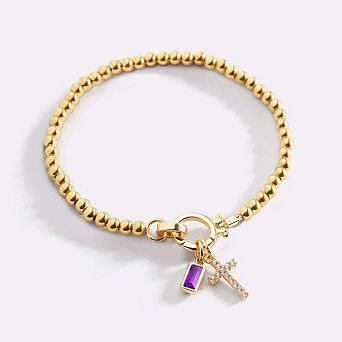 Cross Charm Birthstone Bracelet