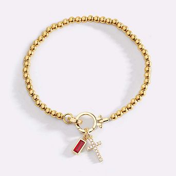 Cross Charm Birthstone Bracelet