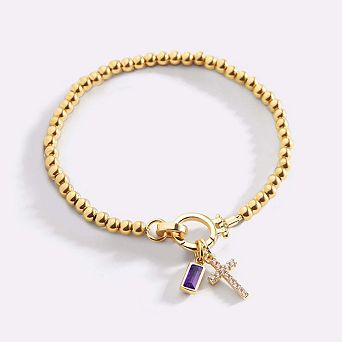 Cross Charm Birthstone Bracelet