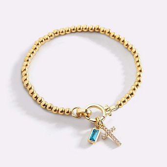 Cross Charm Birthstone Bracelet