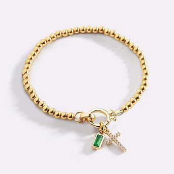 Cross Charm Birthstone Bracelet