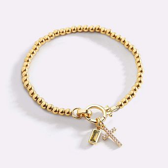 Cross Charm Birthstone Bracelet