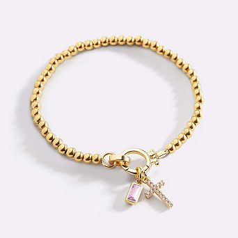Cross Charm Birthstone Bracelet