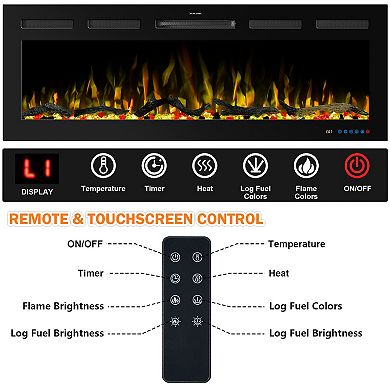 50" Wall-Mount and Insert Smart Adjustable Electric Fireplace with Remote