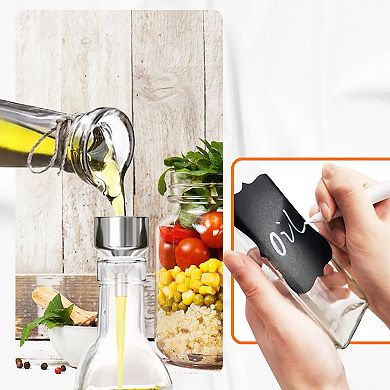 Cheer Collection Glass Olive Oil Dispenser Set with Precision Pour Spouts Funnel Brush and Labels