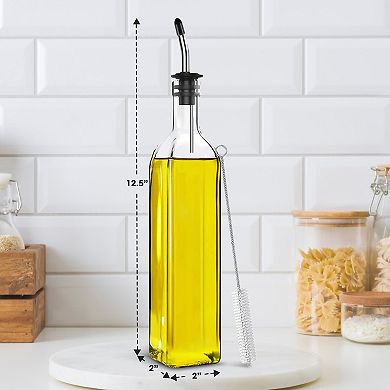 Cheer Collection Glass Olive Oil Dispenser Set with Precision Pour Spouts Funnel Brush and Labels
