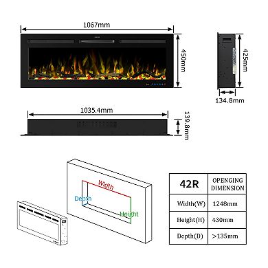 42" Modern Built-In Wall Mounted Smart Indoor Electric Fireplace with Remote and APP Control