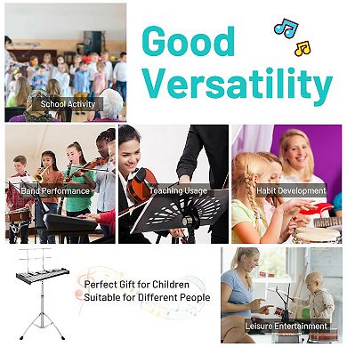 32 Note Glockenspiel Xylophone Bell Kit with Adjustable Stand