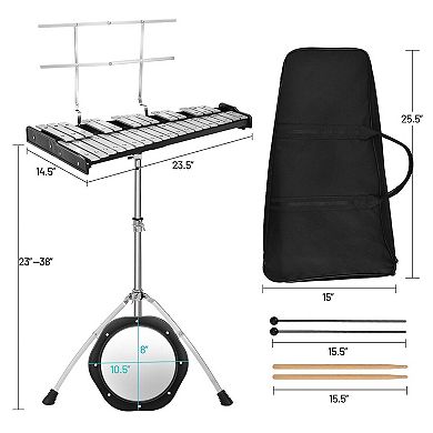 32 Note Glockenspiel Xylophone Bell Kit with Adjustable Stand