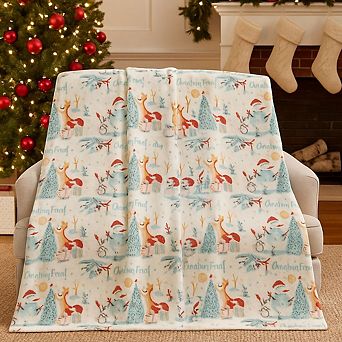 Kate Aurora Ultra Soft and Cozy Christmas Forrest Friends Santa Plush Throw Blanket Cover