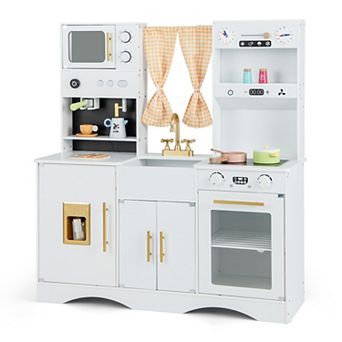 Kids Kitchen Playset with Microwave and Coffee Maker for Ages 3+