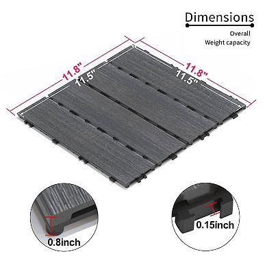 WPC Interlocking Deck Tiles, 11-Pack Covers - Waterproof Gray Patio Tiles for Balcony, Poolside,Ind