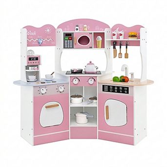 Corner Play Kitchen 41 in Wide with Coffee Machine Slide and Magnetic Doors