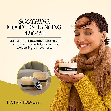Vanilla Amber Scent 3-Wick Scented Candle With Zinc Alloy Lid - 12.35 oz