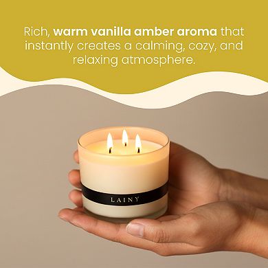 Vanilla Amber Scent 3-Wick Scented Candle With Zinc Alloy Lid - 12.35 oz