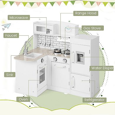 Kids Kitchen Playset Conor Kitchen Toy with Realistic Microwave and Oven Stove