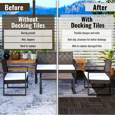 CEWOR 10 PCS Acacia Wood Interlocking Deck Tiles, 12"x12" Outdoor Flooring Natural Wood Grain
