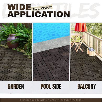 CEWOR 10 PCS Acacia Wood Interlocking Deck Tiles, 12"x12" Outdoor Flooring Natural Wood Grain