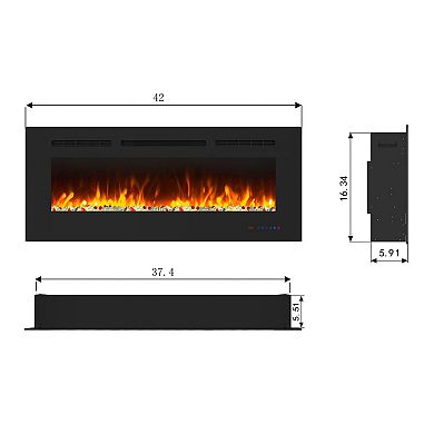 42" Wall-Mount and Insert Adjustable Electric Fireplace with Remote