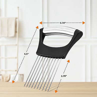 Cheer Collection Stainless Steel Onion Holder for Safe Slicing and Even Cuts on Vegetables and Meat