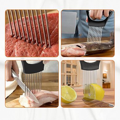 Cheer Collection Stainless Steel Onion Holder for Safe Slicing and Even Cuts on Vegetables and Meat
