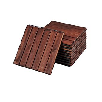 30 pc Interlocking Solid Wood Deck Tiles, 12"x12" Striped Patio Flooring for Outdoor,Brown