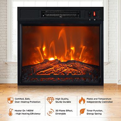 19" Modern Black 1400W Insert Electric Fireplace with LED Flame Effect