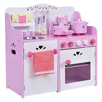 Kids Wooden Play Kitchen Set with Accessories and Storage