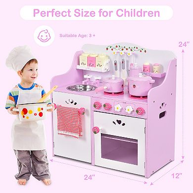 Kids Wooden Play Kitchen Set with Accessories and Storage