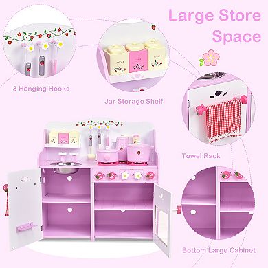 Kids Wooden Play Kitchen Set with Accessories and Storage
