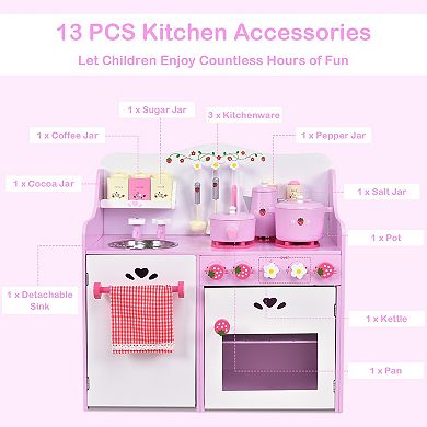 Kids Wooden Play Kitchen Set with Accessories and Storage