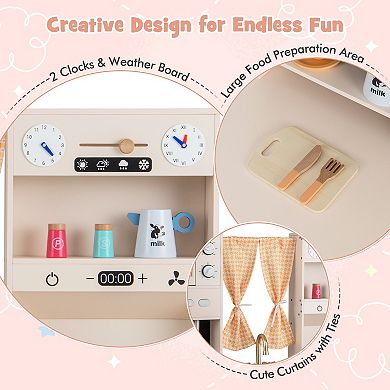 Kids Kitchen Playset with Stove and Storage Shelves