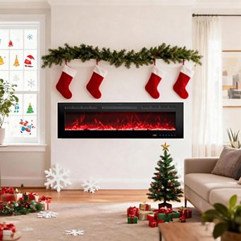 iHomeadore 72" Modern Black Wall-Mount and Insert Adjustable Electric Fireplace with Remote