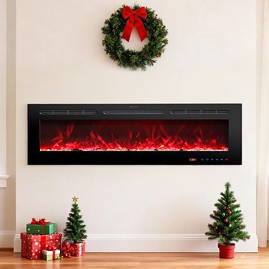 iHomeadore 72" Modern Black Wall-Mount and Insert Adjustable Electric Fireplace with Remote