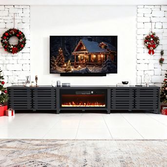 115″ Modern Black Electric Fireplace TV Stand with Media Console and Storage Fits TVs up to 120"