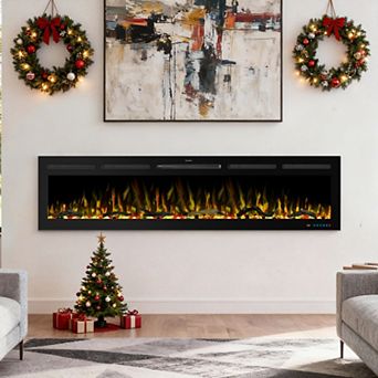 74" Black Recessed Wall Mounted Insert Smart Linear Electric Fireplace with Remote and App