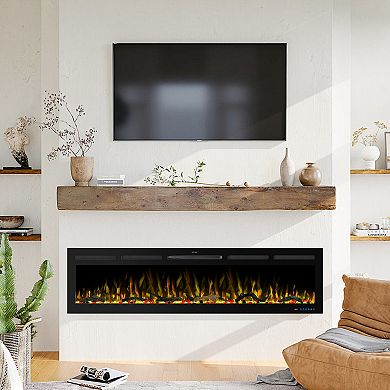 74" Black Recessed Wall Mounted Insert Smart Linear Electric Fireplace with Remote and App
