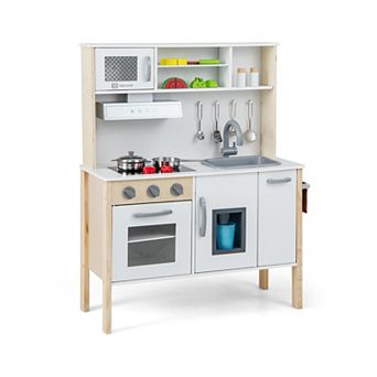 Kids Pretend Play Kitchen Set with Accessories, Microwave, Sink, Ice Maker, and Storage