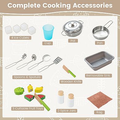 Kids Pretend Play Kitchen Set with Accessories, Microwave, Sink, Ice Maker, and Storage