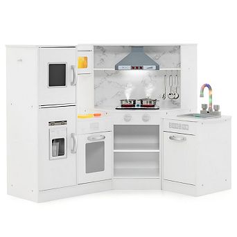 Kids Corner Play Kitchen Set with Lights, Sounds, Sink, Ice Maker and Storage