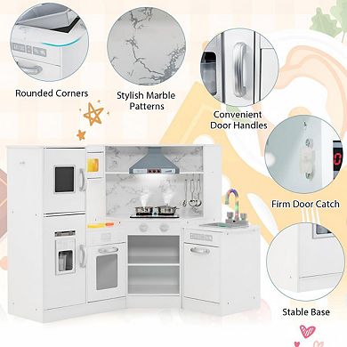 Kids Corner Play Kitchen Set with Lights, Sounds, Sink, Ice Maker and Storage