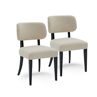 GOMYHOME Modern Beige Upholstered Dining Chair with Cushioned Backrest and Black Wooden Legs