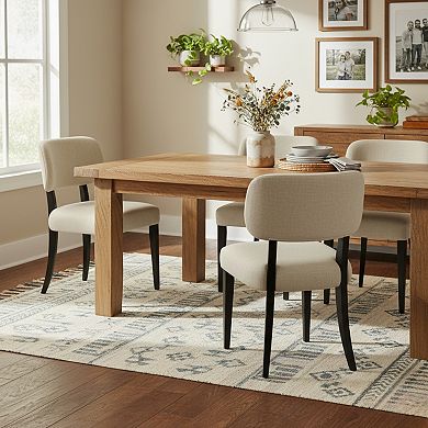 GOMYHOME Modern Beige Upholstered Dining Chair with Cushioned Backrest and Black Wooden Legs
