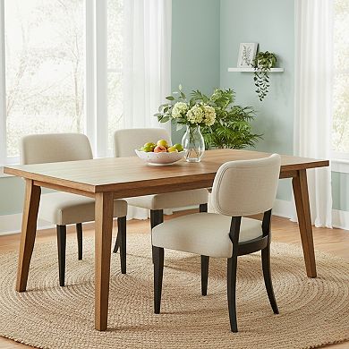 GOMYHOME Modern Beige Upholstered Dining Chair with Cushioned Backrest and Black Wooden Legs