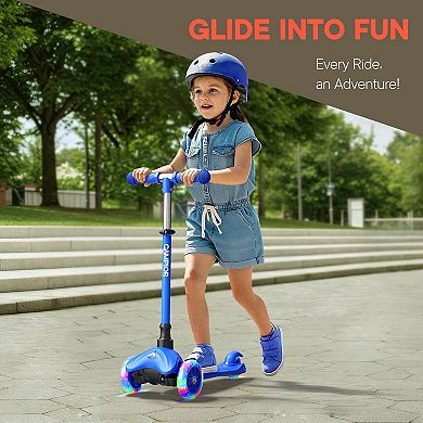 Mini 3-Wheel Kids Scooter, LED Light-Up Wheels, Adjustable Handlebar, Wide Anti-Slip Deck