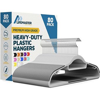 Lifemaster Plastic Hanger Set Slim, Nonslip Rubber Coating with 360° Swivel Hook Pack of 80