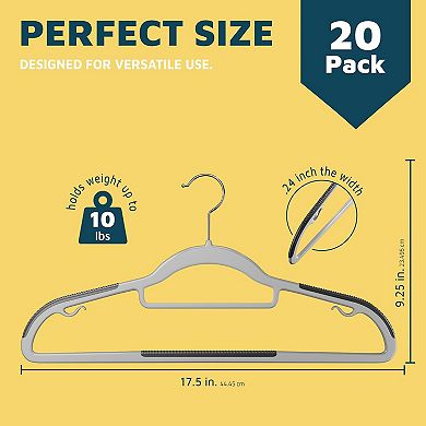 Lifemaster Plastic Hanger Set Slim, Nonslip Rubber Coating with 360° Swivel Hook Pack of 20