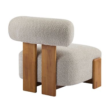 27.25" Boucle Lounge Chair with Solid Wood Frame and Rolled Backrest